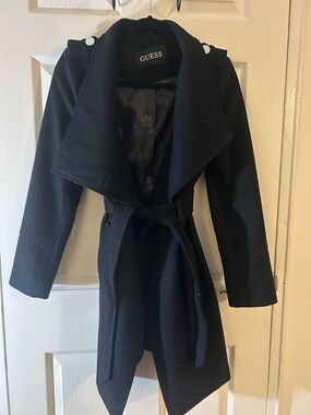 GUESS Black Wrap Belted Trench Coat